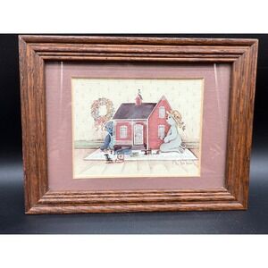 Framed Pat Neffeter Print The‎ Doll House Folk Art Country Decor Rabbit Scene